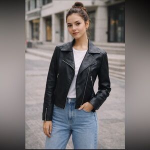 Black Faux Leather Moto Jacket | Asymmetrical Zip | Modern Classic.